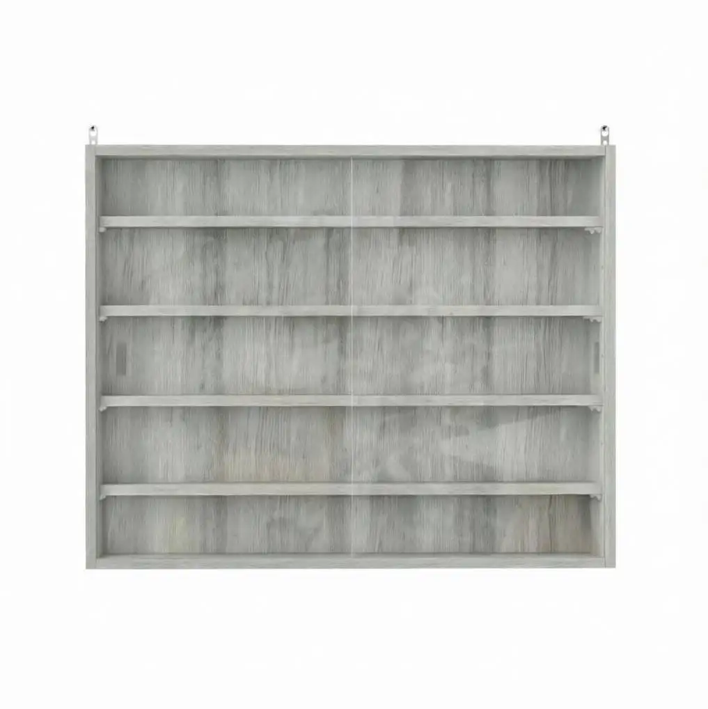 Vitrine murale grise avec 4 étagères réglables et portes coulissantes en verre, 80x9,5x60 cm