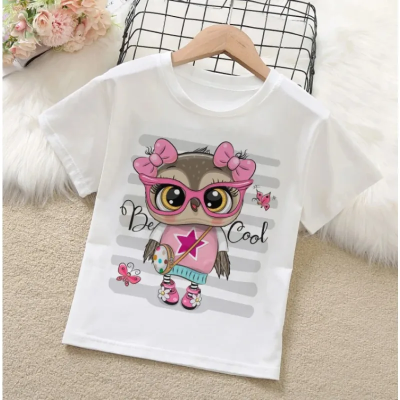 フクロウの漫画プリントTシャツ,子供服,半袖トップス,上質なセクション,新品