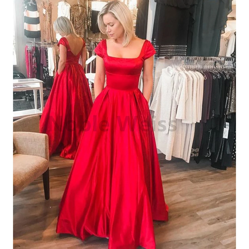 

Элегантное атласное вечернее платье трапециевидной формы с квадратным вырезом длиной до пола, торжественное платье на заказ