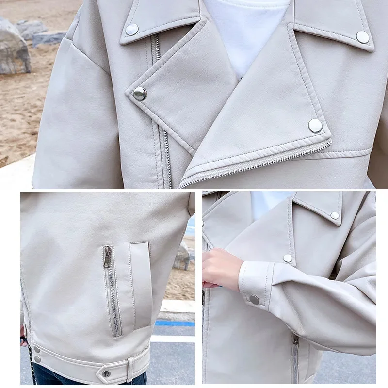 2025 feminino plutônio locomotiva casaco outono senhoras lazer cor sólida jaqueta de couro coreano mangas compridas outwear de couro falso