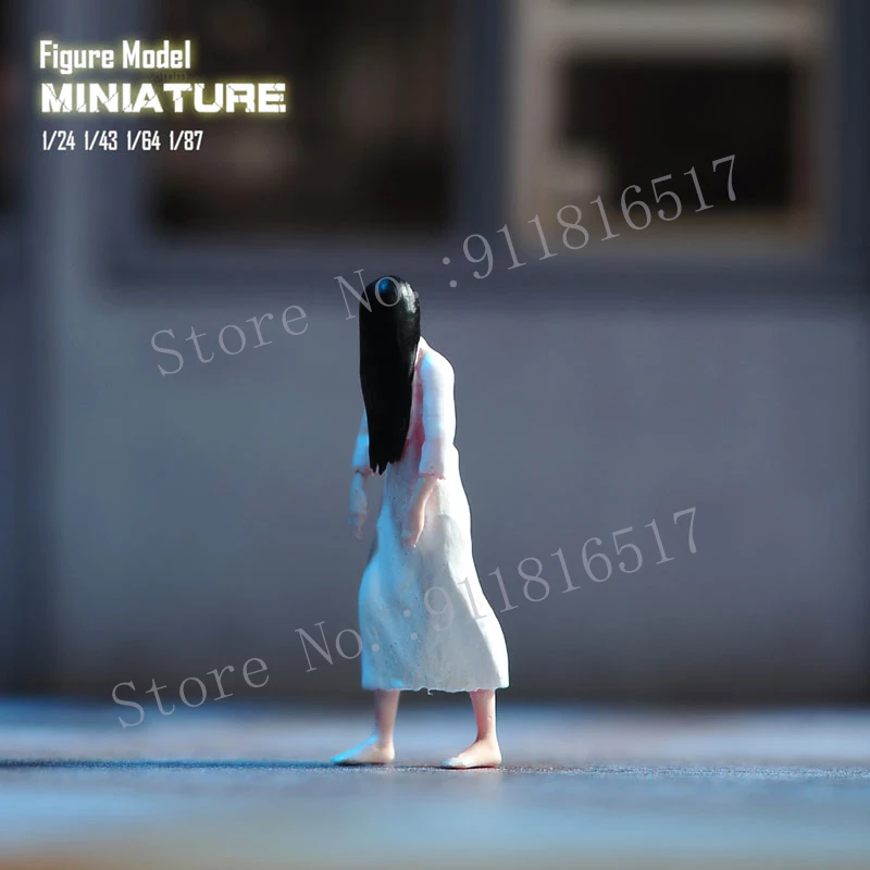 Miniatures 1/87 1/64 1/43 1/24 1/18 Japanese Female Ghost Sadako Action Figure Street Scene Sand Table Photography Props Model