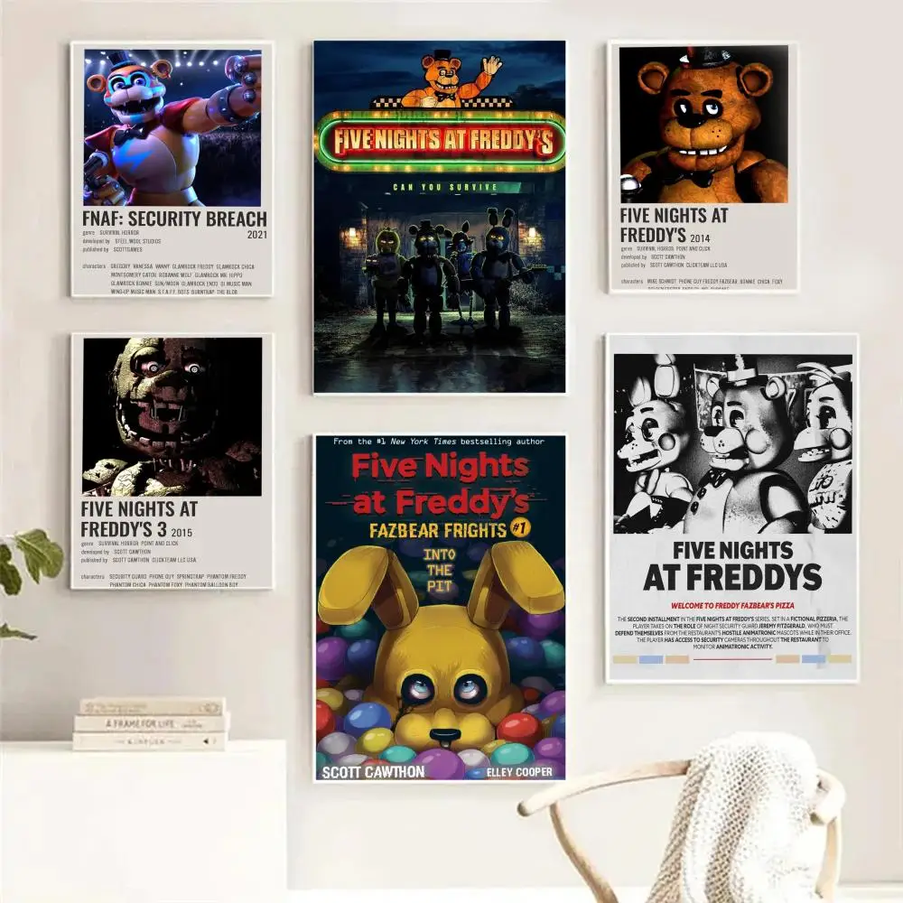 Fnaf Five-nights-At-Freddys Painting Calligraphy High quality Canvas Wall Art For Office Restaurant Home Decoration Set