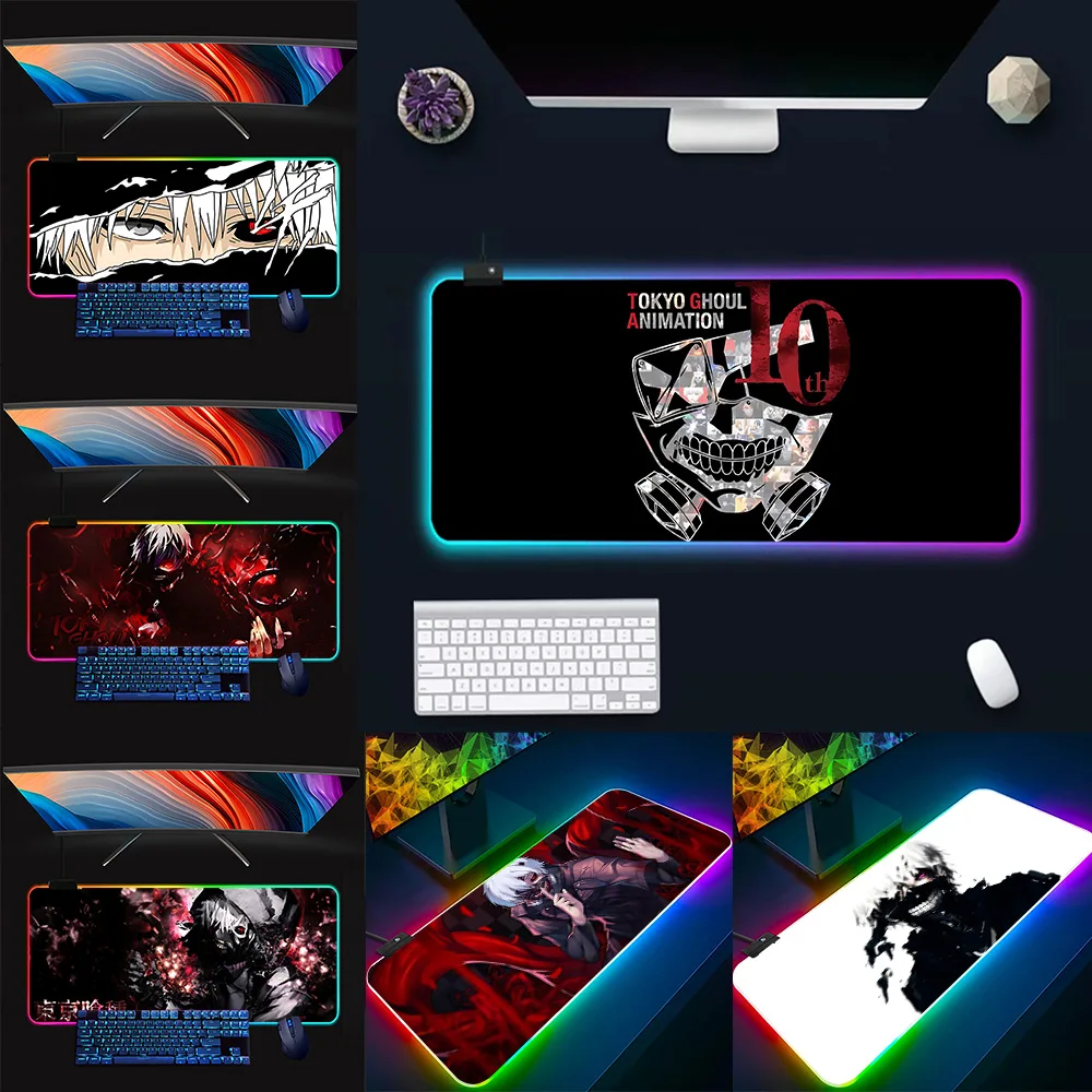 Tokyo Ghoul RGB Pc Gamer Keyboard Mouse Pad Mousepad LED Glowing Mouse Mats Rubber Gaming Computer Mausepad