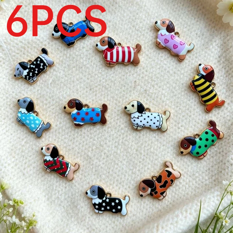 6 piezas de dijes de aleación esmaltada con forma de perro teckel, para la creación de joyas, colgantes, llaveros, pulseras y collares.