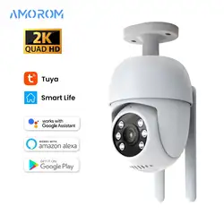 Cámara IP para exteriores 2K Tuya, 3MP, Wifi, seguridad, visión nocturna a Color, detección de movimiento, videovigilancia P2P, cámara PTZ con Alexa y Google