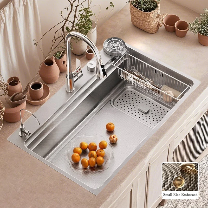 304 Stainless Steel Kitchen Sink Silver Large Single Bowl Multifunctional Household Basin For Washing Dishes Vegetables