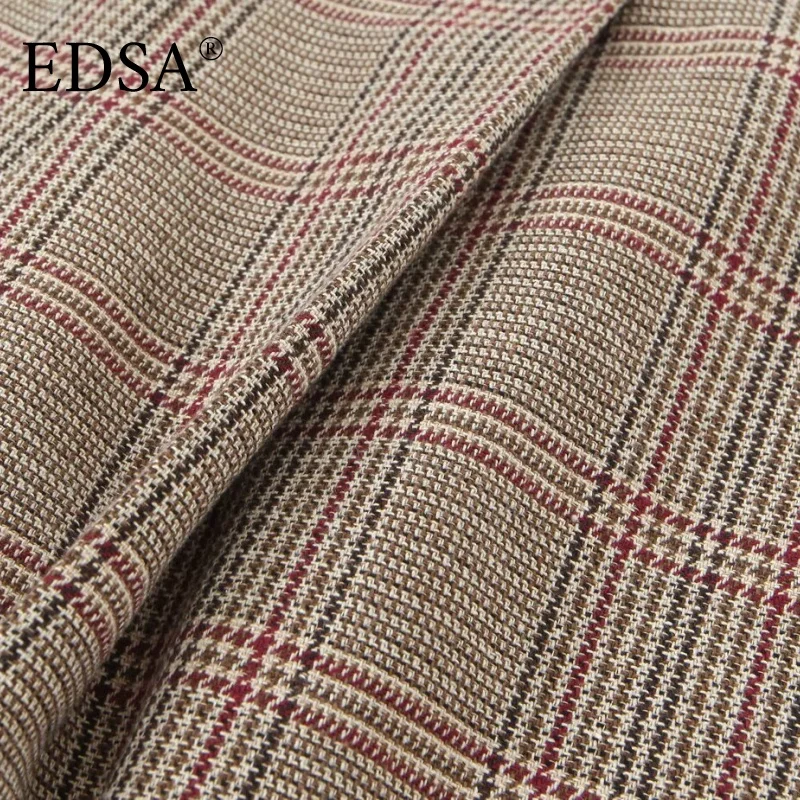 EDSA شورت نسائي طويل بنقش مربعات مع حزام عالي الخصر وسحاب جانبي سروال نسائي غير رسمي #5