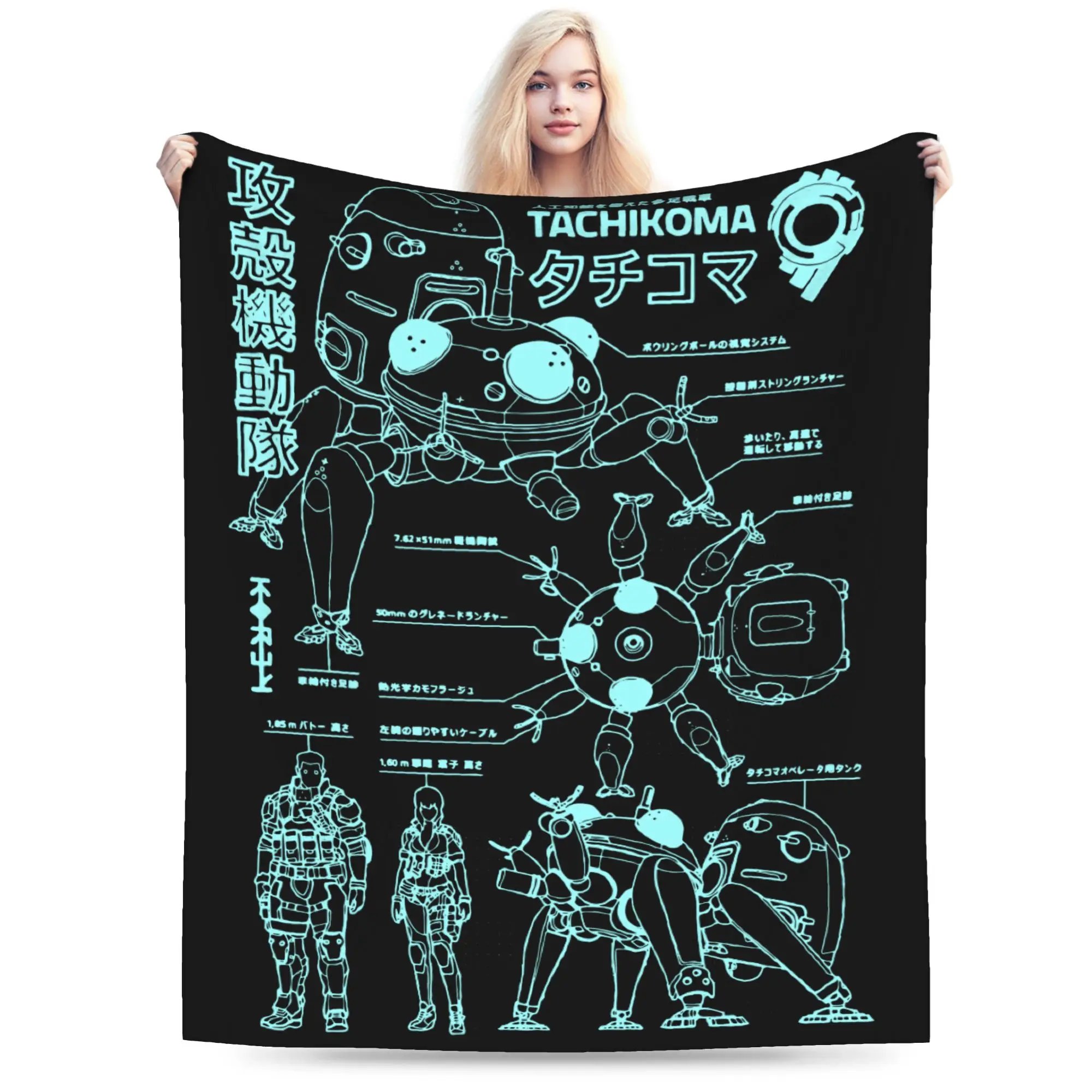 Tachikoma Blueprint Ghost in the Shell Blanket Velvet Spring/Autumn  Breathable Super Warm Throw Blankets for Bed Couch Quilt