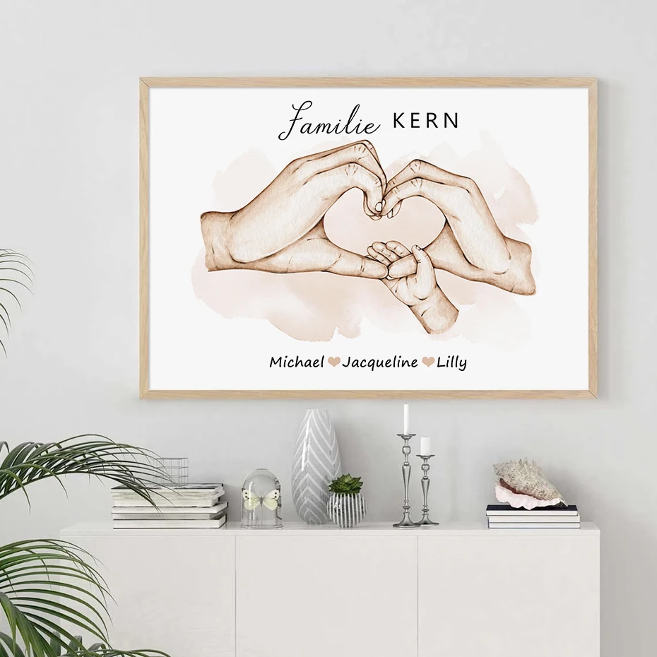 Pósteres de nombre personalizados de la familia con manos, cuadro sobre lienzo para pared, imágenes impresas, decoración del hogar para habitación de niños