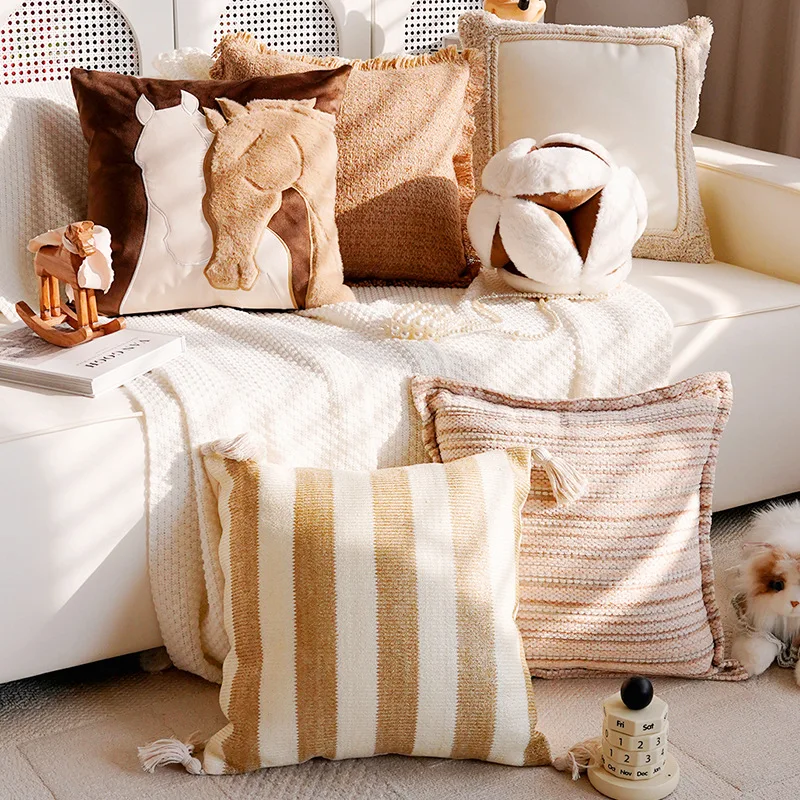 30x50/45X45CM Brown Pony Throw Pillow Cover Nordic Luxury Vintage Stamping Waist Cushion Cover Decor Home Decorative Pillowcase