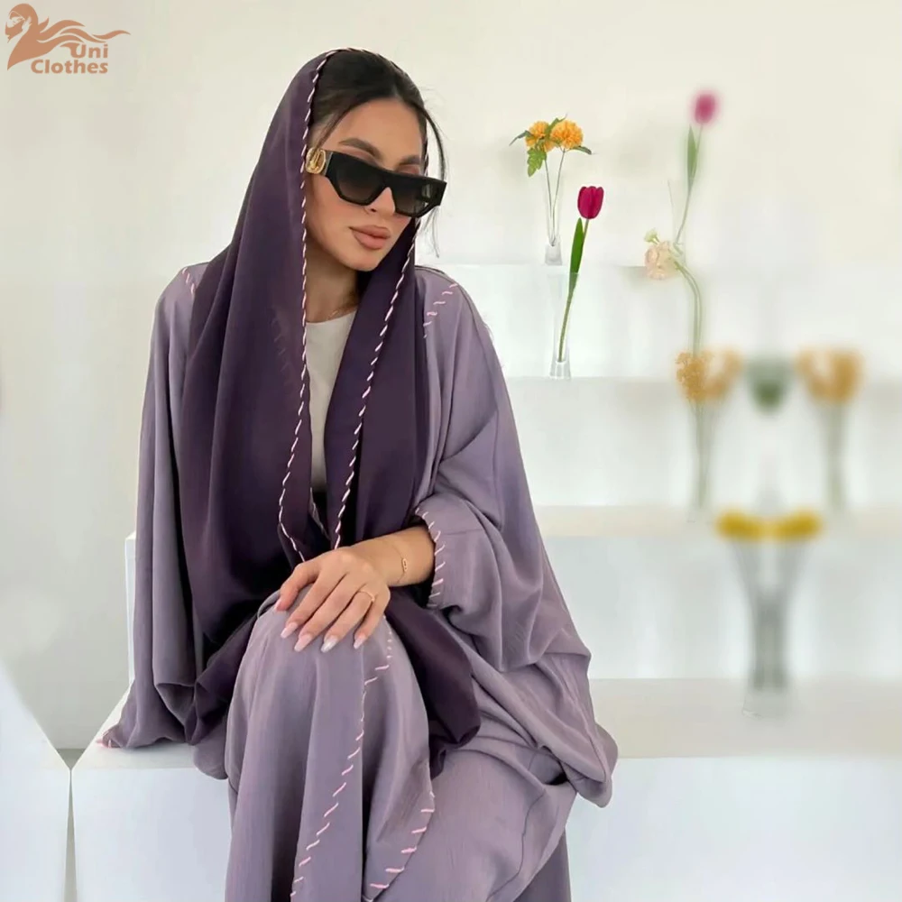 2-częściowy arabski muzułmański skromny kardigan dla kobiet Eid Dubai Hijab Kimono Abaya Dress Luxury Islam Coat Clothing Turkish Solid Robe