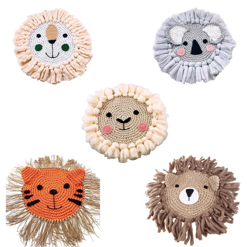 

Nordic Hand Woven Wall Hanging Decorations Cotton Thread Weaving Cartoon Animal for Head Children Room Ornament