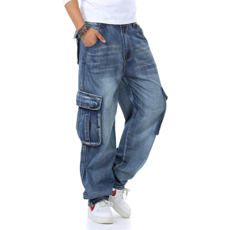 Men Jeans Baggy Hip Hop Jeans Multi Pockets Skateboard Jeans Casual Straight Loose Fit Men Tactical Joggers Denim Pants