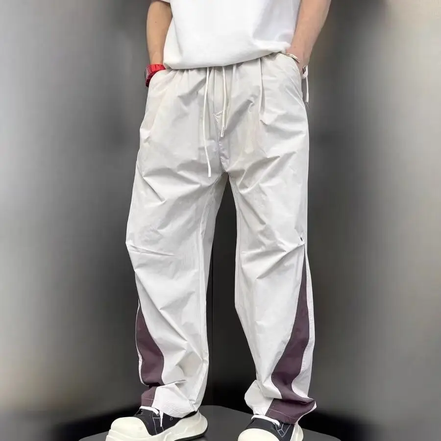 

Qui Dry Lightweight Men's Sport Pants Straight Leg Patchwork Loose Fit High Street Sli All Season Casual Trousers