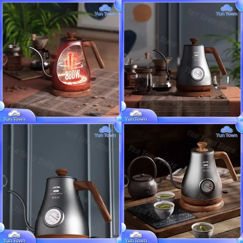 Electric Kettle for Hand Brewed Coffee 1.0L Gooseneck Kettle for Pour Over Coffee Stainless Steel Tea Kettle with Thermometer