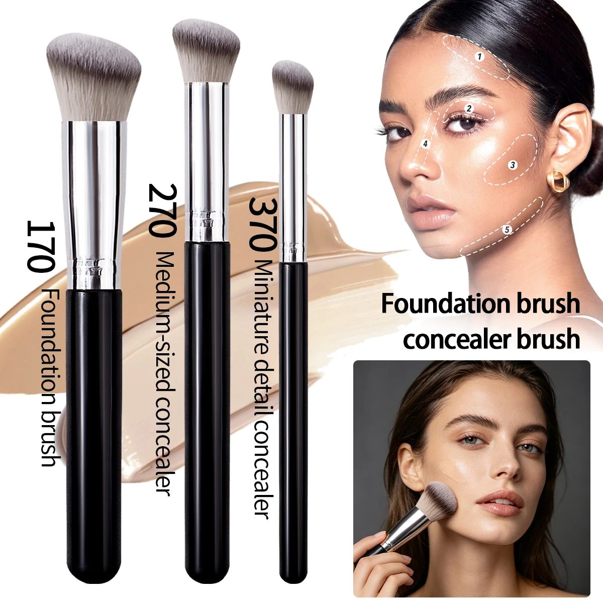 Pinceau correcteur de fond de teint, pinceaux de contour et de blush haut de gamme, pinceau de maquillage dense pour le visage et le contour des yeux, idéal pour le blending