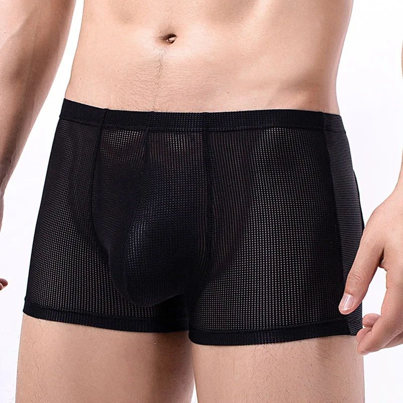 Men Boxer Underwear Sexy Bare Hip Male Panties Breathable Mesh Penis Pouch Men\'s Boxershorts Erotic Gay Lingerie Man Underpants