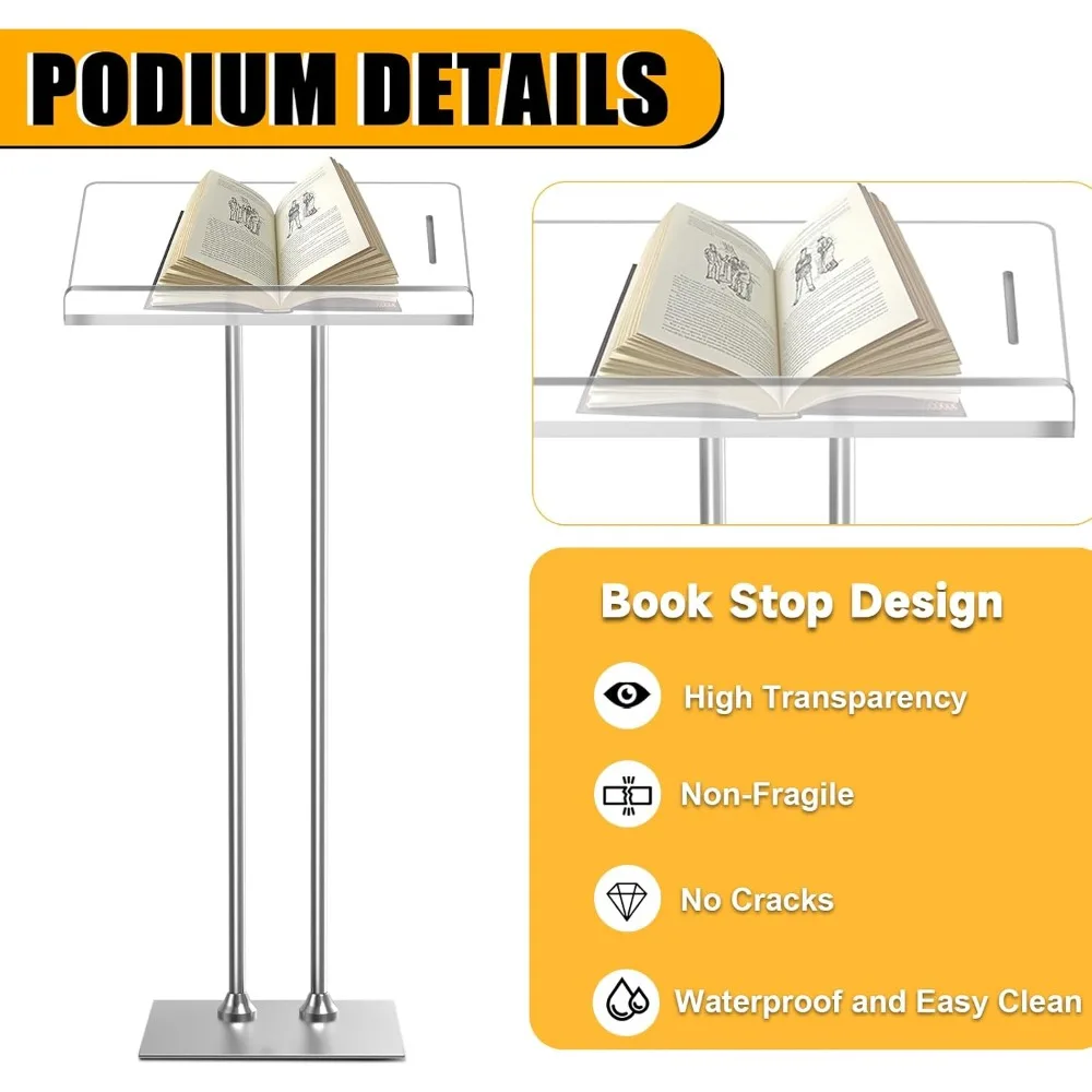 Прочный акриловый подиум для церков с железным основанием и толстой столешницей, многофункциональная кафедра-стойка с улучшенным S