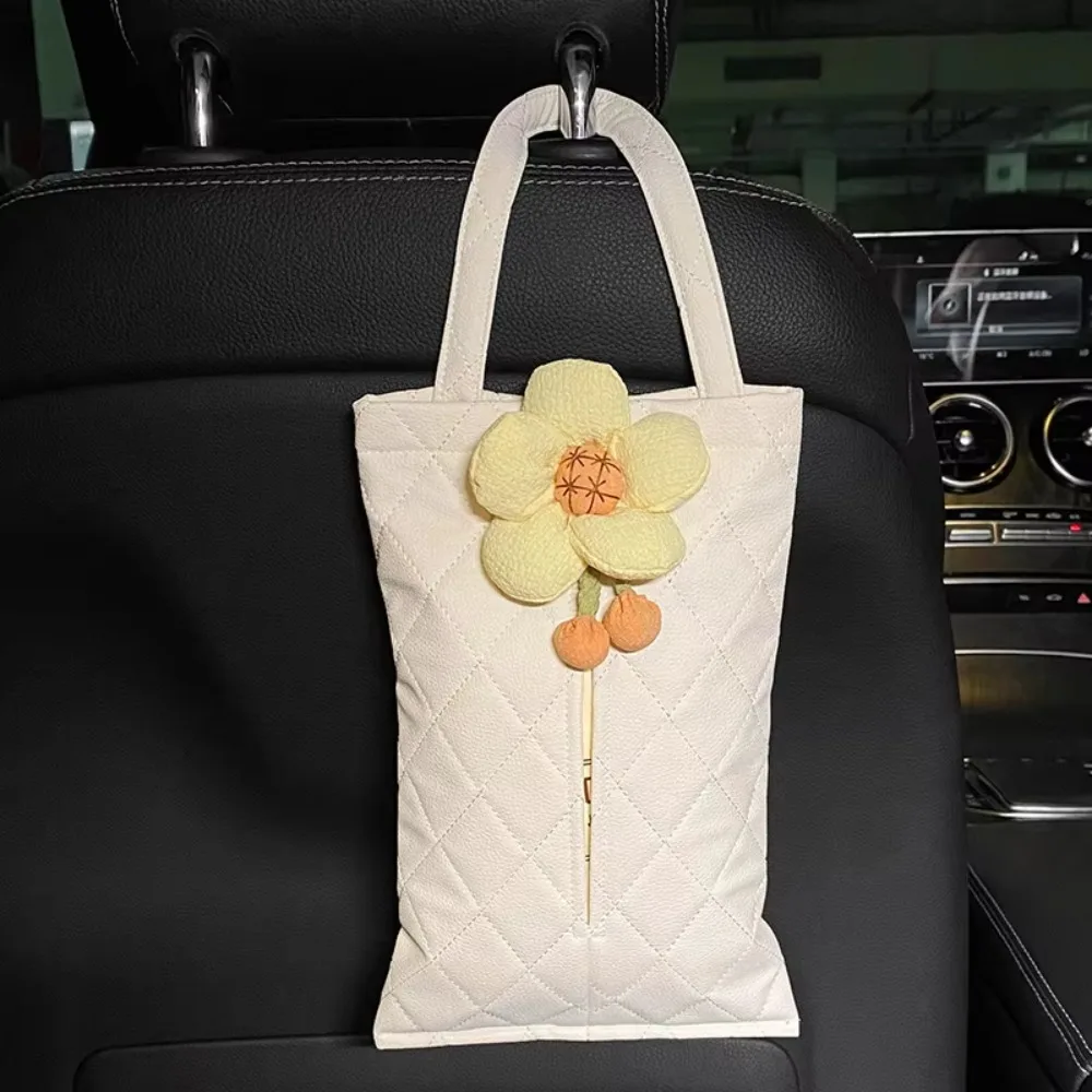 Cute Sunflower Car Seat Back Storage Bag Mini Organizer Car Garbage Bin Storage Device Hanging Car Waste Bins Car Accessories