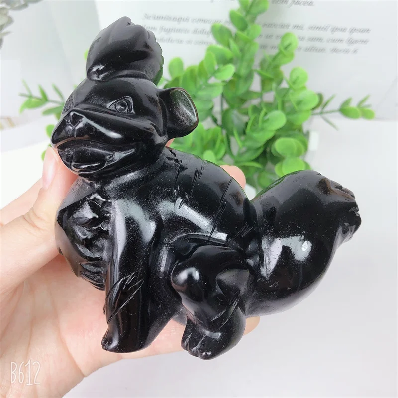 10cm Natural Black Obsidian Cartoon Crystal Carving Healing Fashion Home Decoration Healthy Birthday Gift