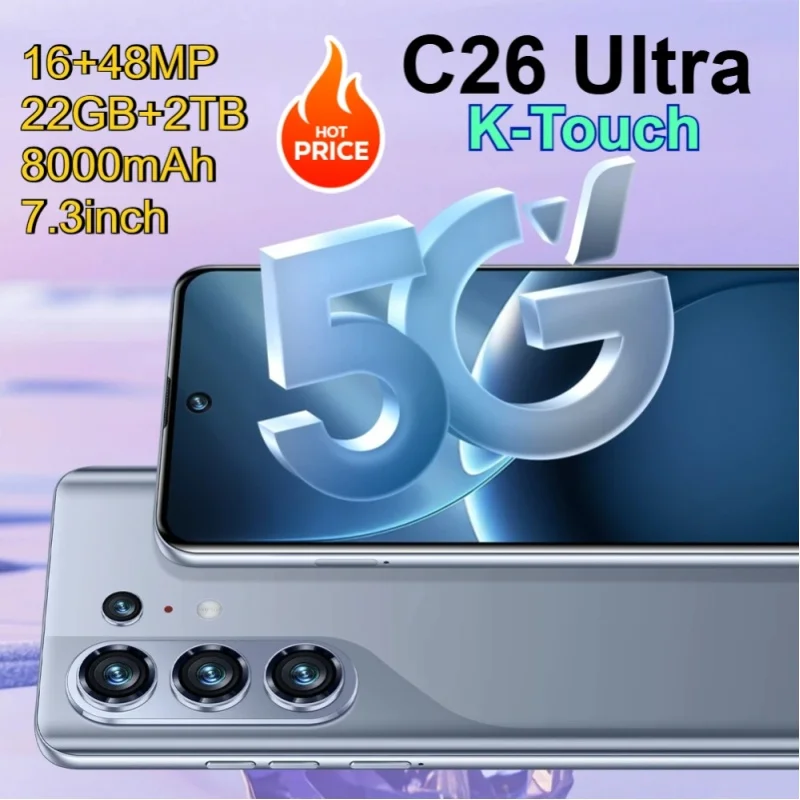 K-Touch Smartphone C26 Ultra 8000mAh Akku Mobiltelefone 7,3 Zoll Vollbild-Display Handy 5G Dual SIM 16+48MP Gesichtserkennung 22GB+2TB Android 15 Mobiltelefone