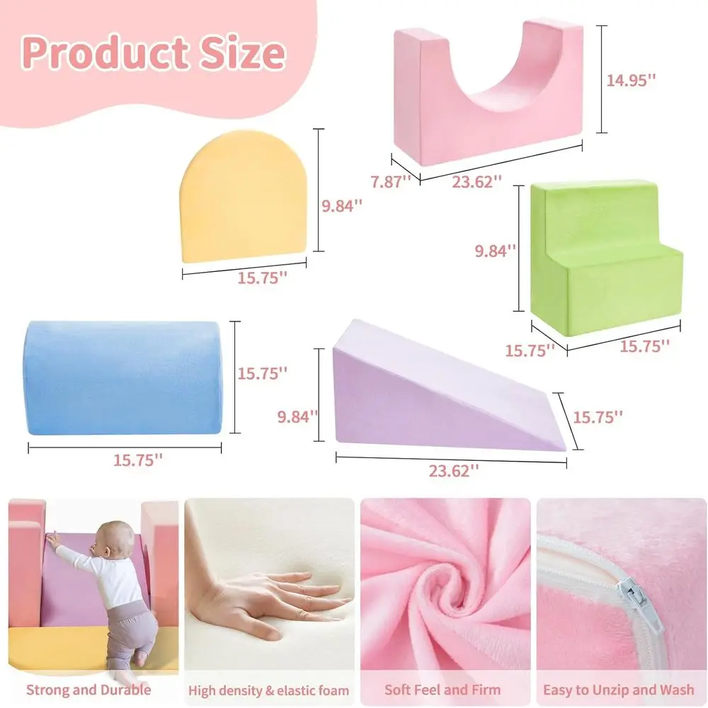 Conjunto de blocos de escalada de espuma para crianças de 7 peças, academia macia interna, brinquedos coloridos para engatinhar e escalar