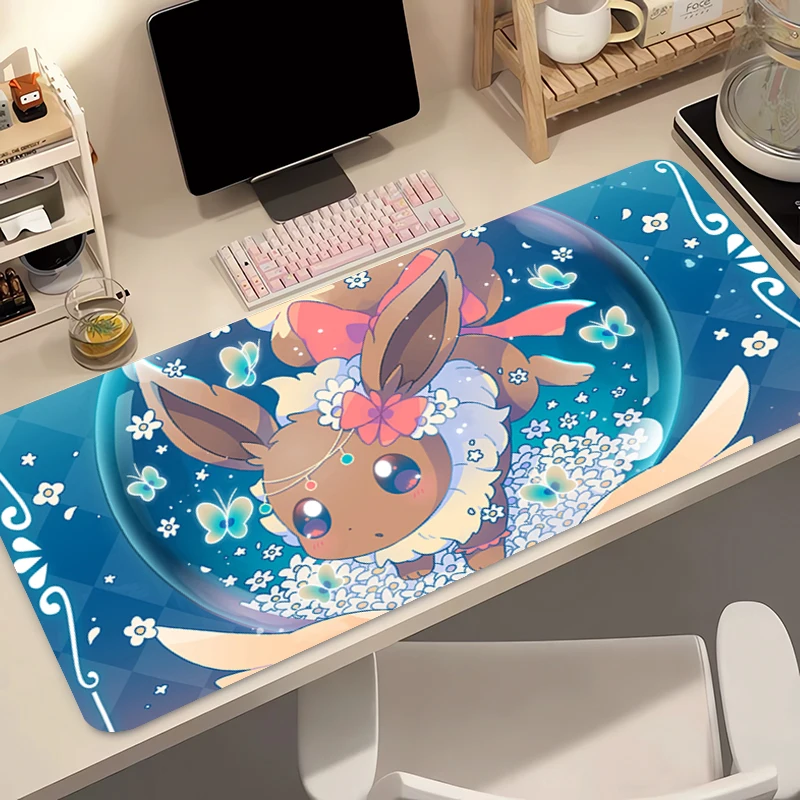 Mouse Pad de Anime 90x40cm Pokémon Eevee para Escritório, Laptop, Teclado, Mousepad, Tapete de Mesa para Computador, Mouse Pads para Jogos, Melhor Presente