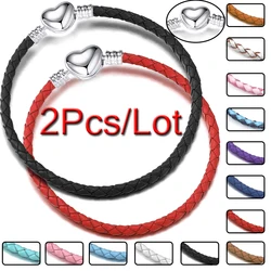 2Pcs/Lot Vintage Leather Chain Bracelets Fit DIY Beads Charms Bracelet Pulsera Mothers day Jewelry Gift For Women Men Girlfriend