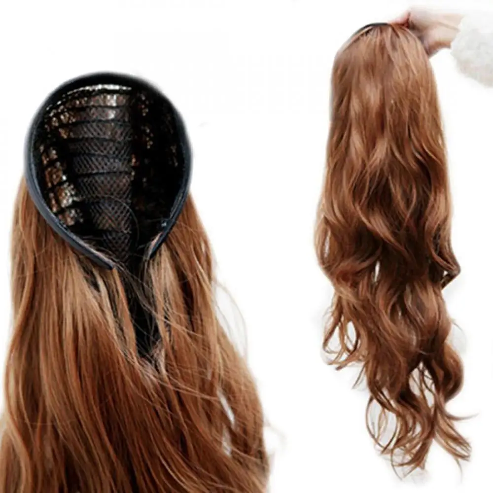 55-60cm Women Stylish Curly Wavy Half-head Hair Band Hair Extension Wig Synthetic No Clip Invisible Wire Black Blonde One Piece