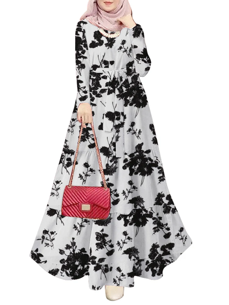 Spring Fashion Floral Printed Sundress Muslim Hijab Dress Abaya ZANZEA Women Long Sleeve Dubai Maxi Robe Isamic Turkey Vestidos 5