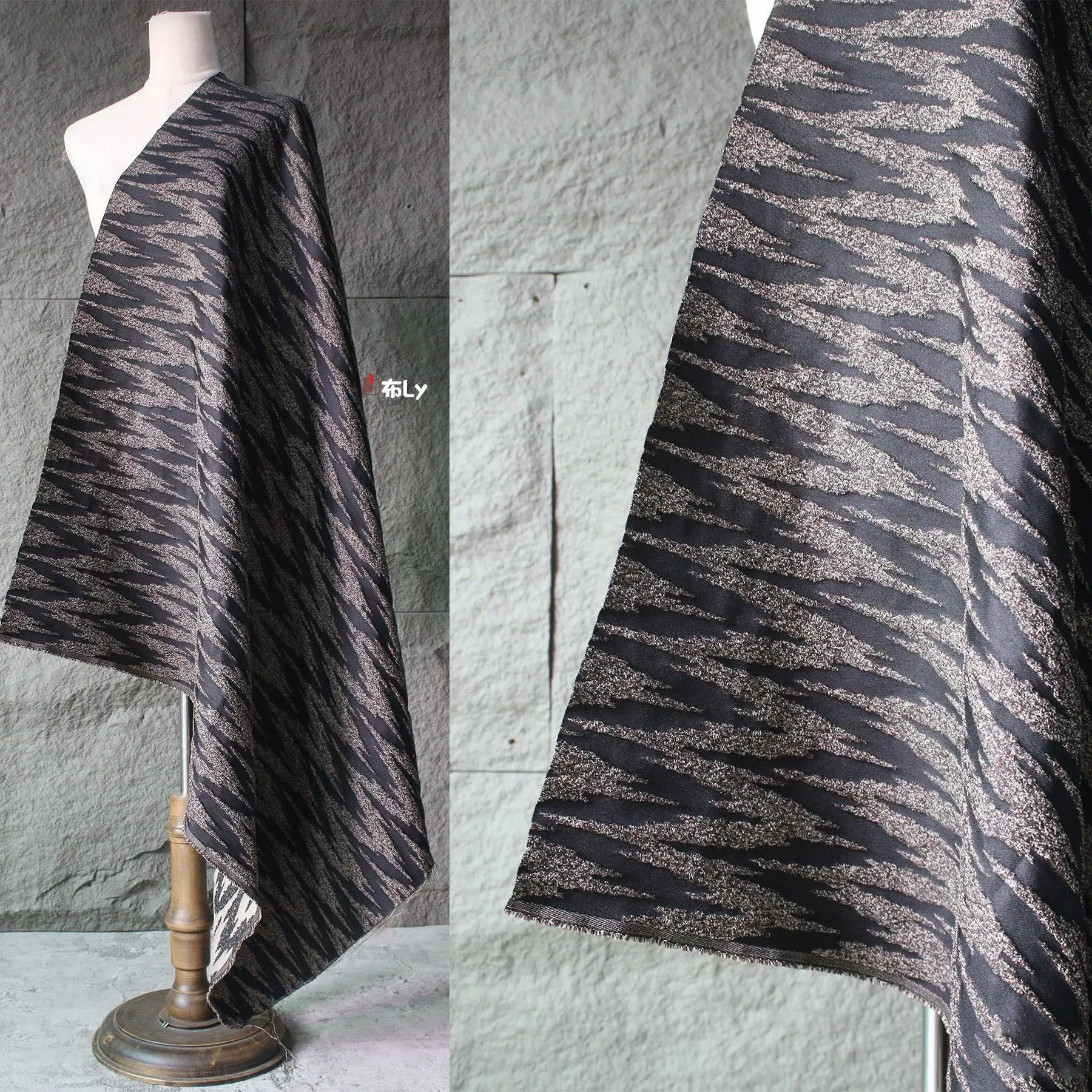 black-brown-v-shaped-embossed-jacquard-fabric-retro-3d-texture-for-spring-autumn-tops-skirts-coats-high-end-designer-material