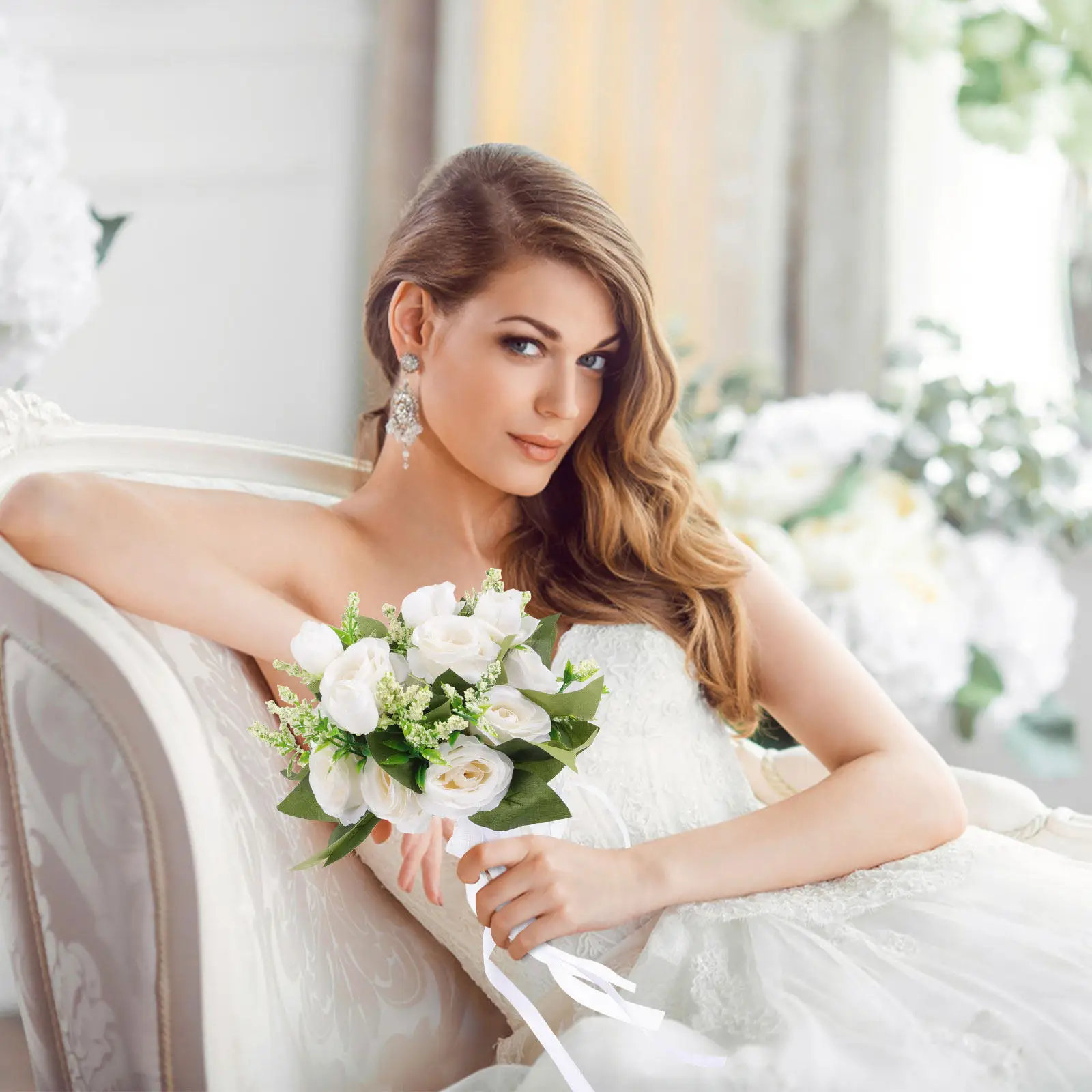 

Искусственный свадебный букет невесты, романтическое цветочное украшение, реквизит для фотосъемки, свадебные принадлежности