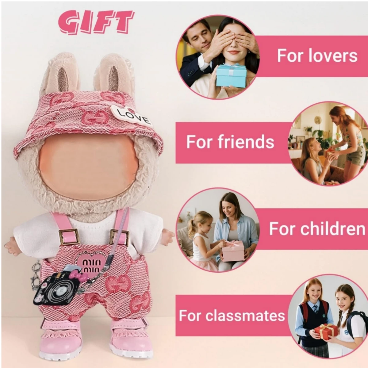 17cm Mini Doll'S Clothes Outfit Accessories For Labubu V1 V2 V3 Striped Overalls Hats Glasses Shoes Cool Handsome Clothing Gift