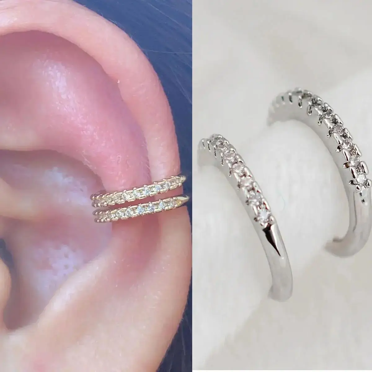 Silver Color Fashion Exquisite Zircon Ear Cuff Earring for Woman No Piercing Ear Wrap C shape Clip Earring Summer Jewelry Stack - view 3