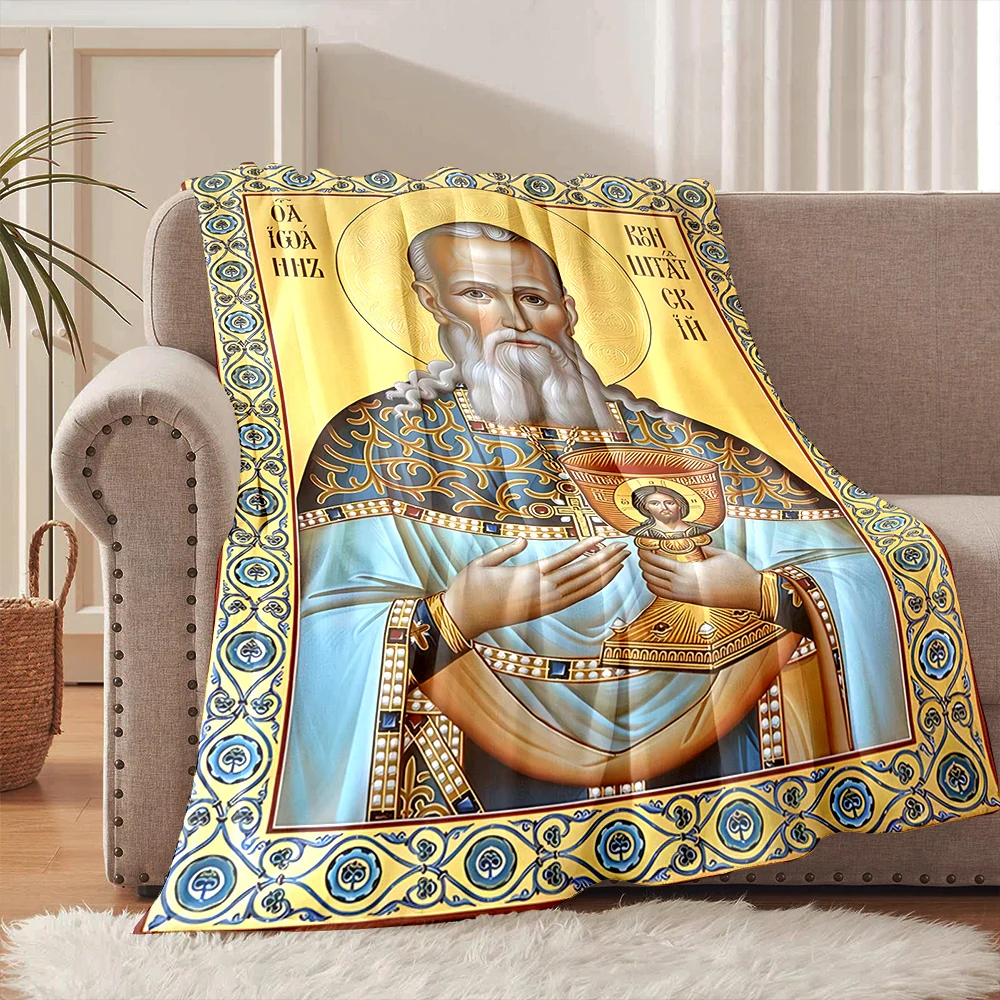 Orthodox iconography of priests and saints Faith-printed Flannel Blanket Soft Warm Suitable for Home Travel Picnics Camping RV