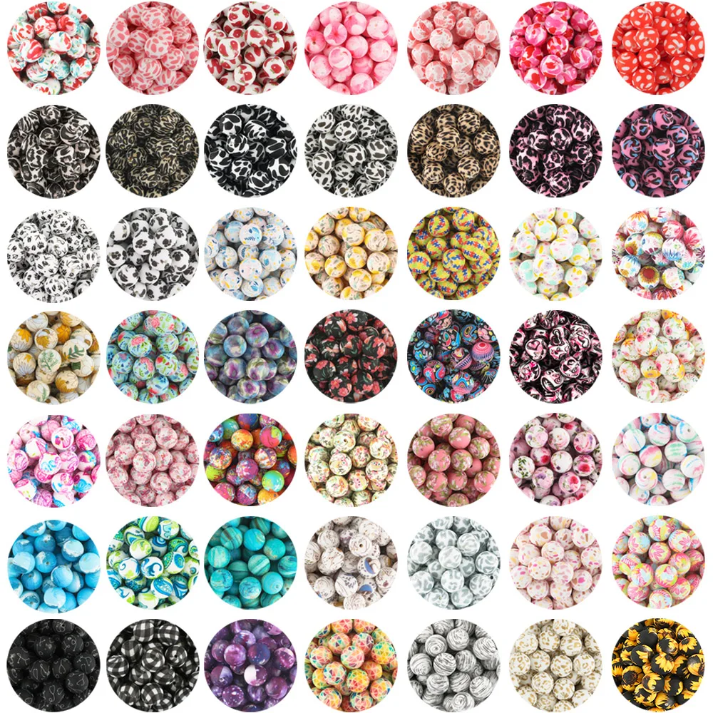 10 sztuk/partia Drukowane silikonowe koraliki 15mm Okrągłe Leopard Terrazzo Dalmatyński Camo Silikonowe Koraliki do Wyrobu Biżuterii Akcesoria DIY