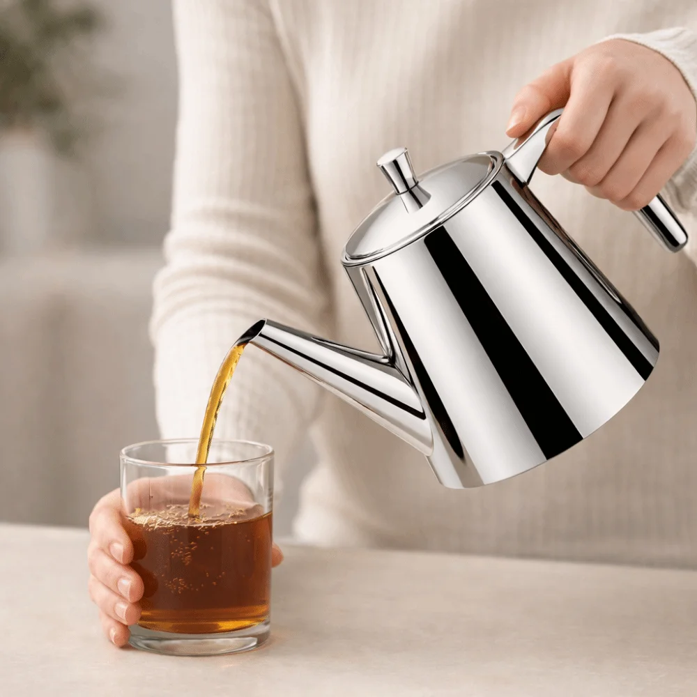 2 in 1 Stainless Steel Long Spout Teapot Large Capacity with Filter Tea Kettle Rustproof Mirror-like Hotel Teapot Easy To Clean