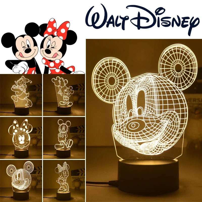 Disney Mickey Night Light 3D Minnie Mouse Visual LED Anime Figures Model Cartoon Desk Creative Ornaments Bedroom Bedside Lamp