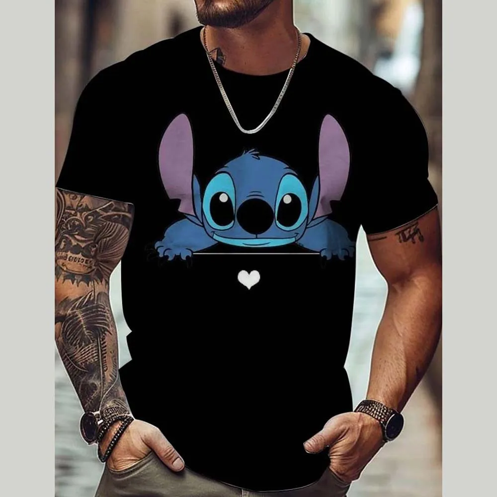 تي شيرت ديزني ليلو ستيتش للرجال والنساء برقبة دائرية وأكمام قصيرة تي شيرت غير رسمي للأولاد والبنات موضة الشارع صيفية مريحة