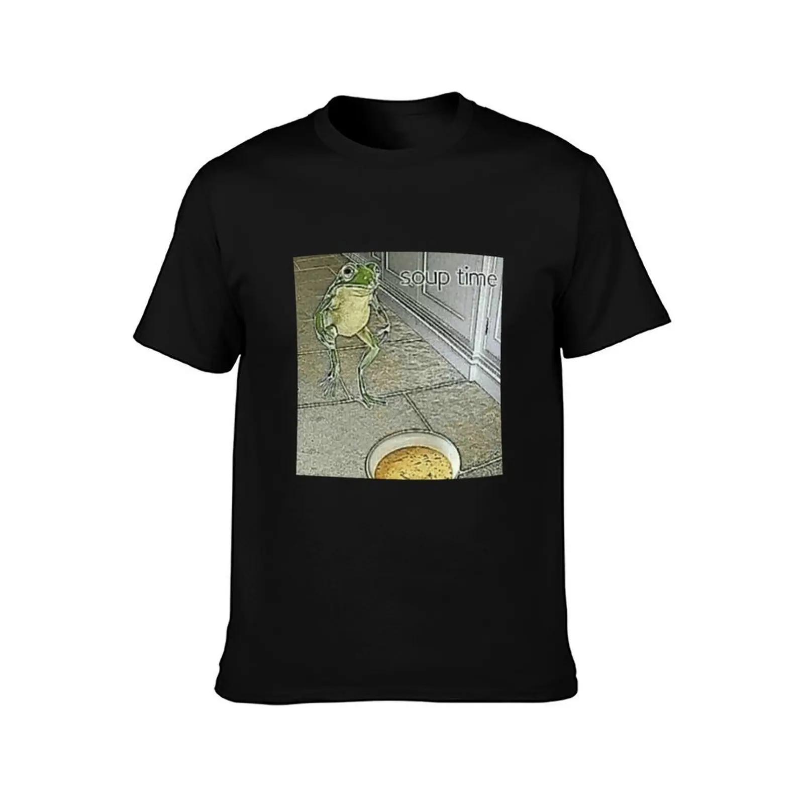 Soup Time Frog Meme T-Shirt, Summer Casual Cotton Tee, Oversized Streetwear Tops, Vintage Graphic Print, Loose Fit Short Sleeve