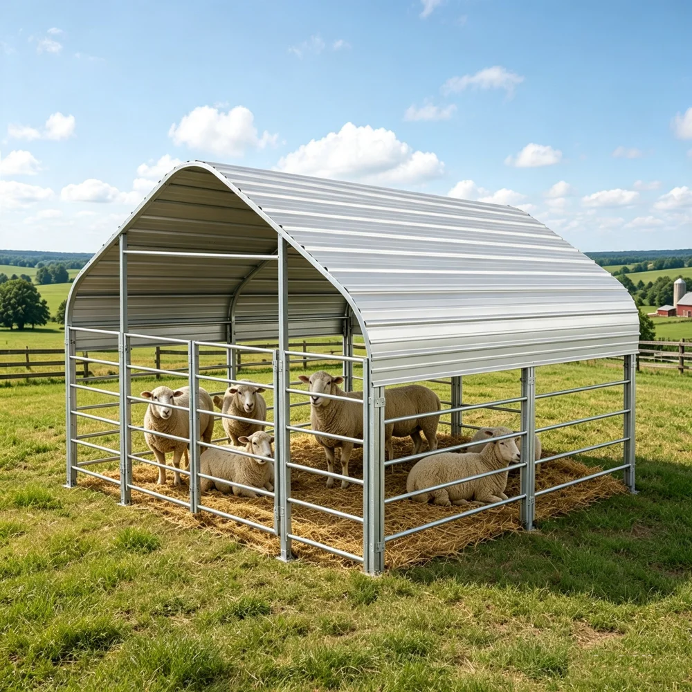 &Multi-functional Outdoor Steel Canopy Hot Galvanized With Roof Custom Dimensions For Yard And Farm Space