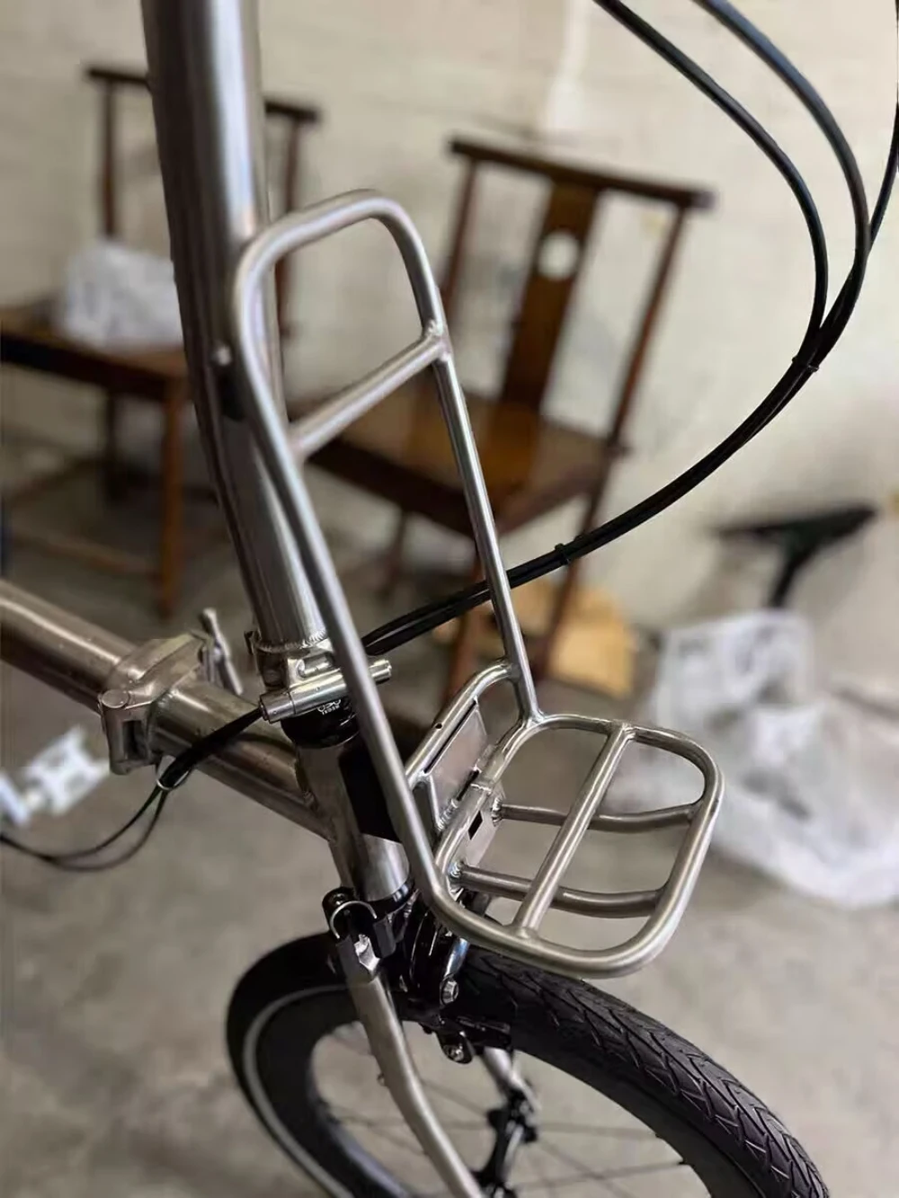 Chooee rack de bolsa frontal de liga de titânio para bicicletas Brompton, rack de bagagem dianteiro de bicicleta leve, acessório de bicicleta dobrável