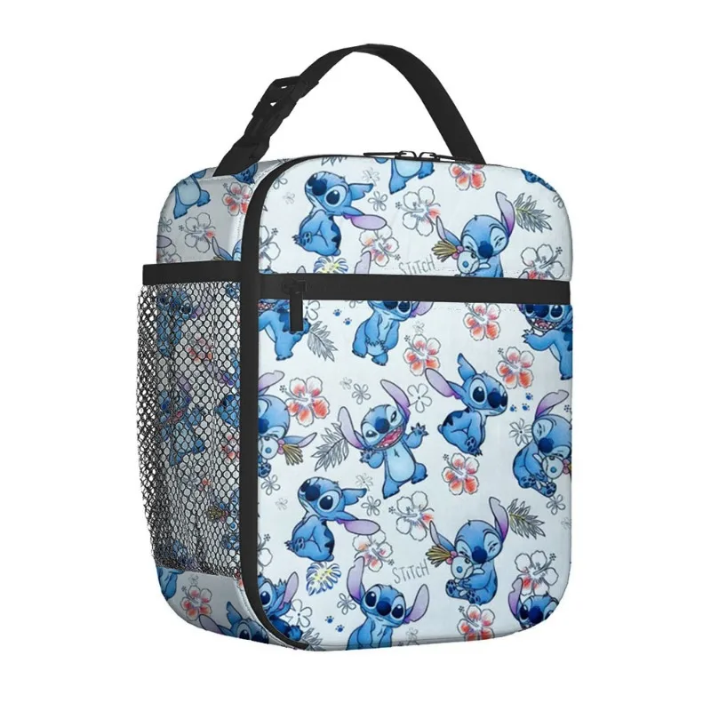 Stitch ถุงอาหารกลางวันแฟชั่นแบบพกพาหนาอลูมิเนียมฟอยล์กระเป๋า Bento การ์ตูนขนาดใหญ่ความจุปิกนิกกลางแจ้งอาหารฉนวนกันความร้อนกระเป๋า