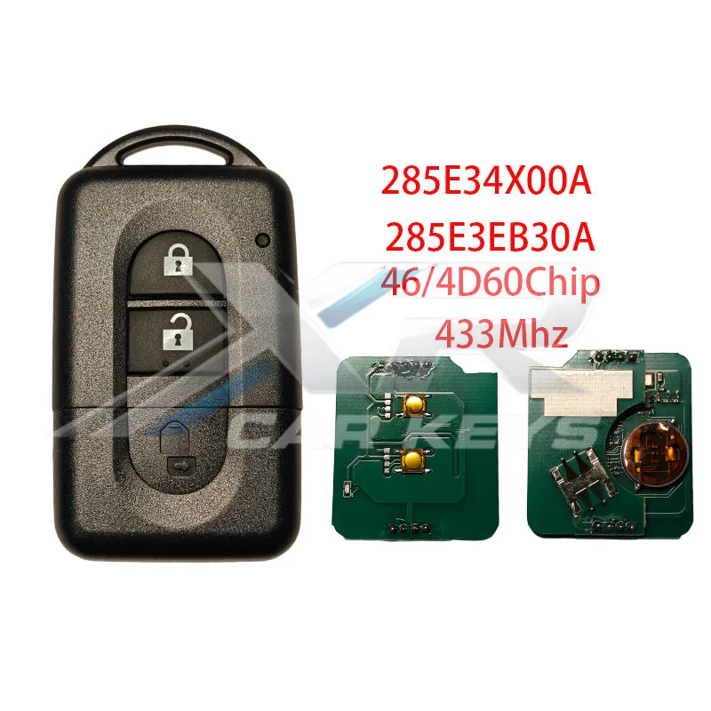 

PN:285E34X00A/285E3EB30A Smart Remote Key ID46 Chip 433Mhz for Nissan Juke Navara Micra Xtrail Qashqai Duke Car Key