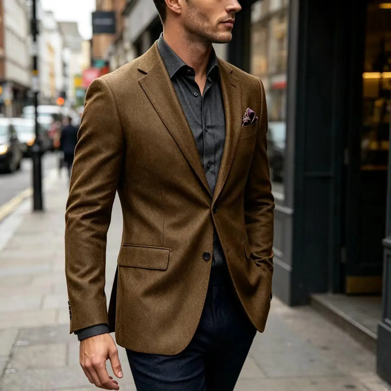 

Men's Brown Denim Blazer Classic Slim Fit Casual Business Suit Jacket Formal Washed Denim Sport Coat for Wedding Party Office