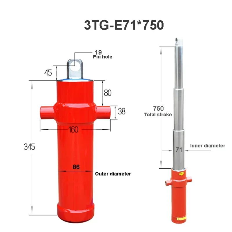 for 3TG-E71*750 One-way Multi-section Sleeve Type Hydraulic Cylinder Hydraulic Tool Agricultural Vehicle Retractable