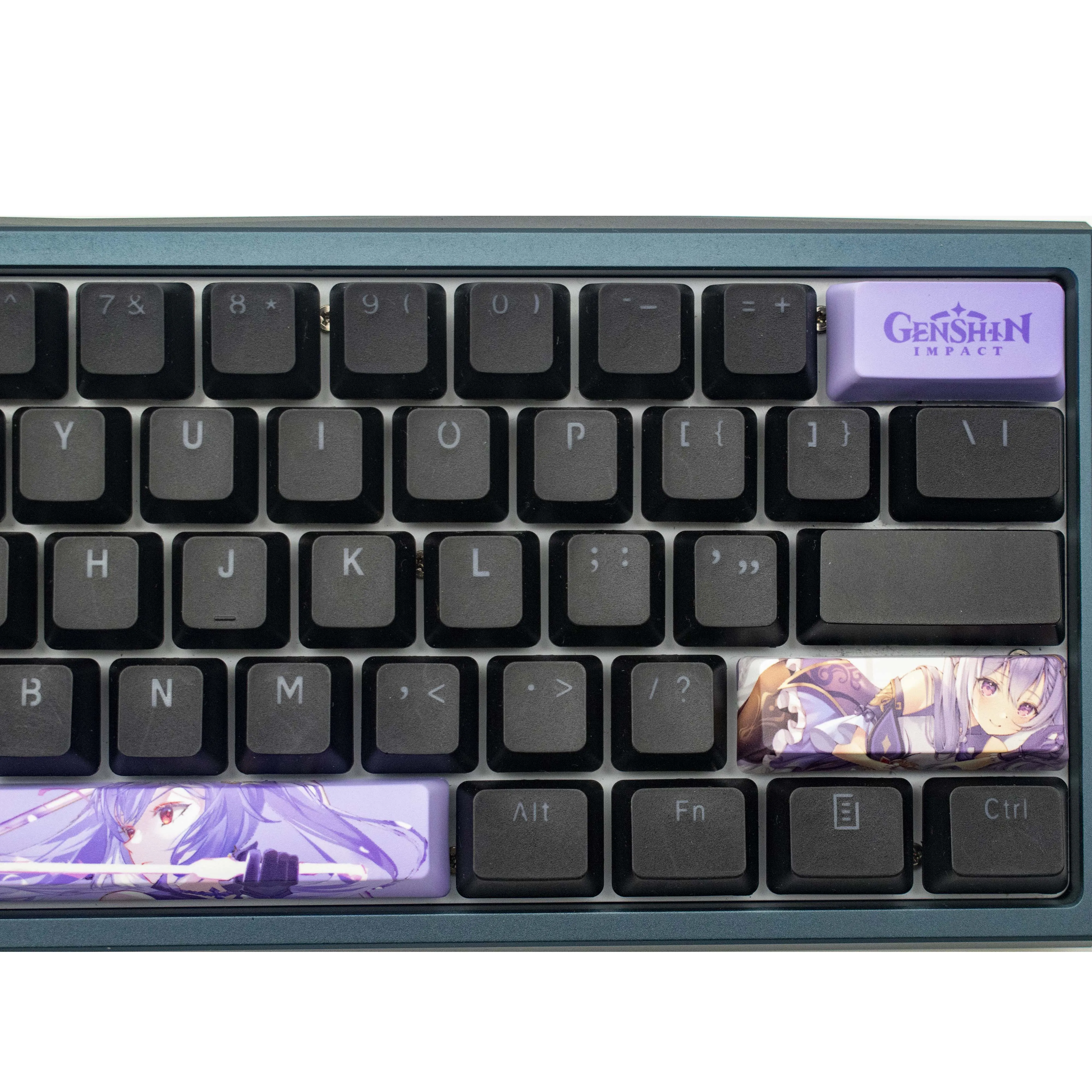 Genshin Impact Keqing Keycaps, 10 Teclas Mini Set, Altura OEM, Sublimação PBT Keycaps