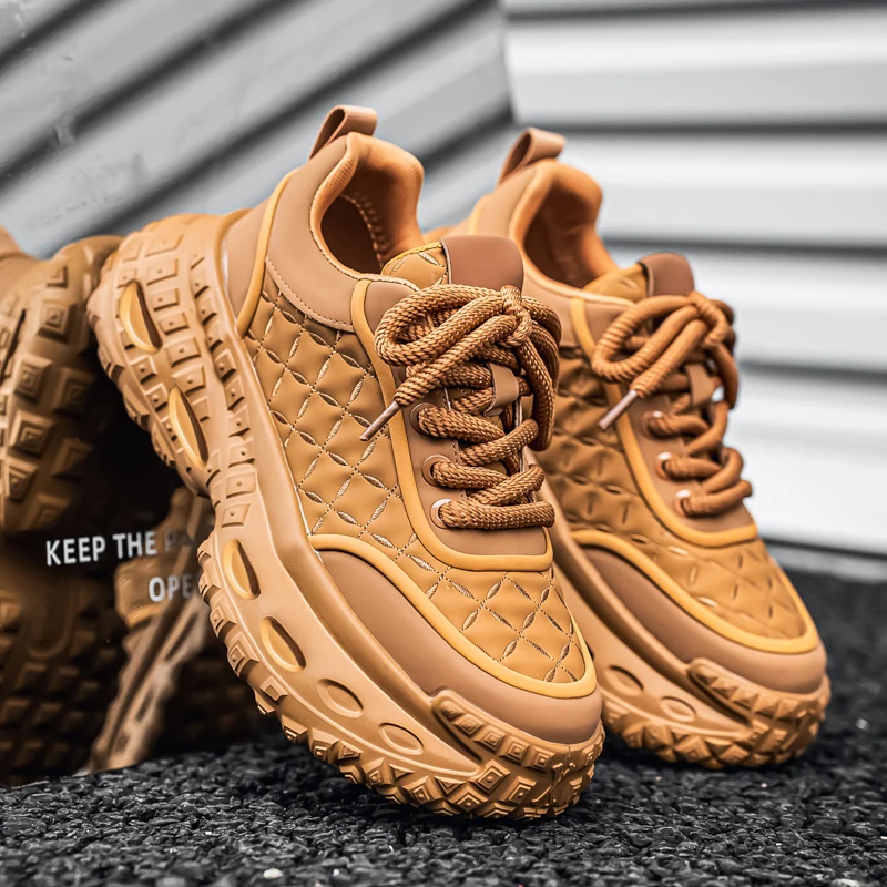 

Thick Sole Pu Leather Chunky Male Sneakers 2025 Autumn New Men's Casual Shoes Fashion Comfortable Breathable Anti Slip Footwear