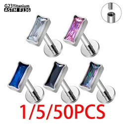 1/5/50Pcs G23 Titanium ASTM-F136 Piercings earrings lip nails inner thread square zircon body jewelry For Women