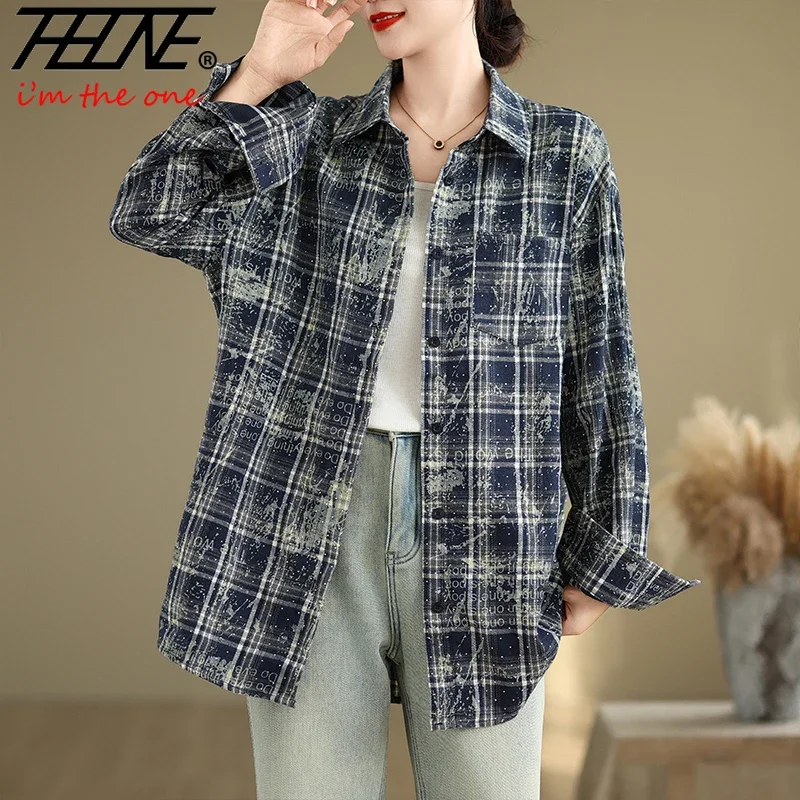 THHONE autunno inverno cappotto di Jeans camicia Vintage giacca di Jeans moda Casual Blusa Mujer manica lunga Camisas cappotti larghi da donna